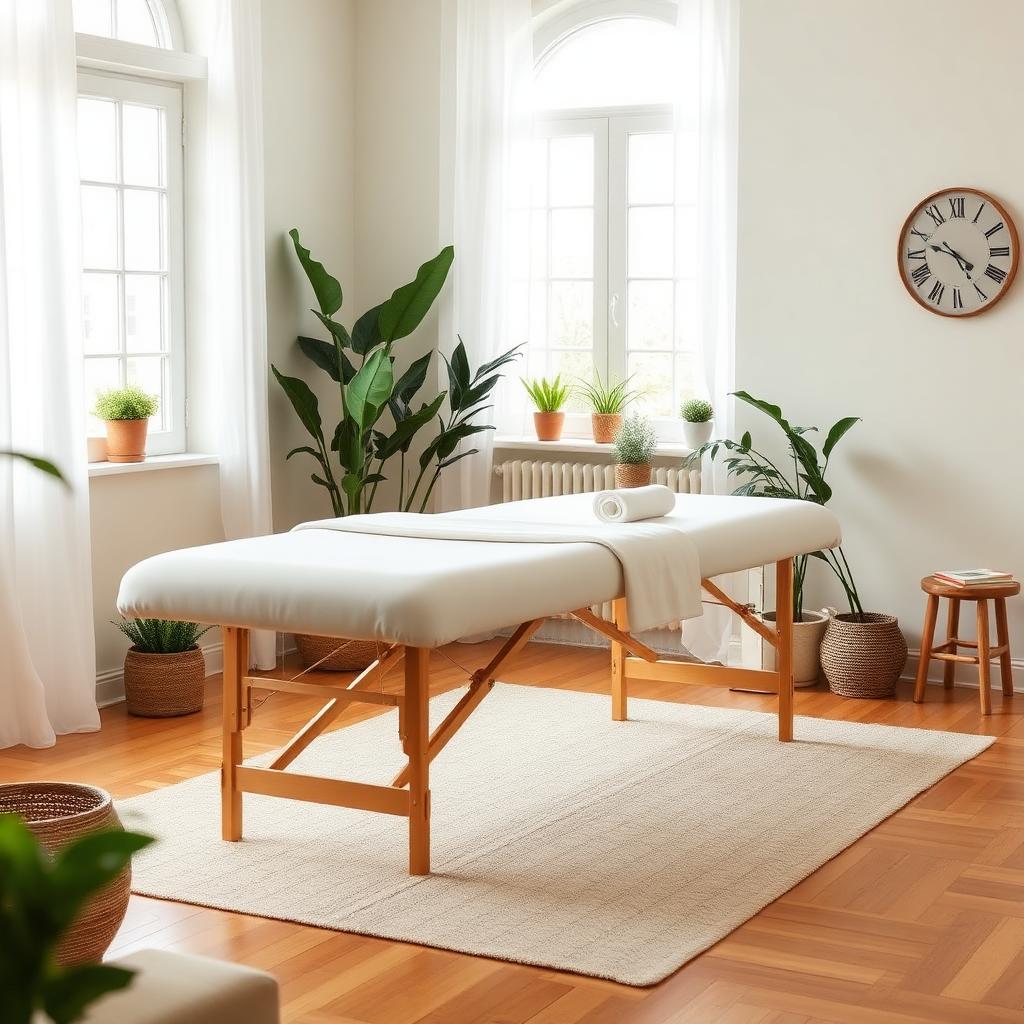 Peaceful in-home massage therapy setup in a bright Florida home
